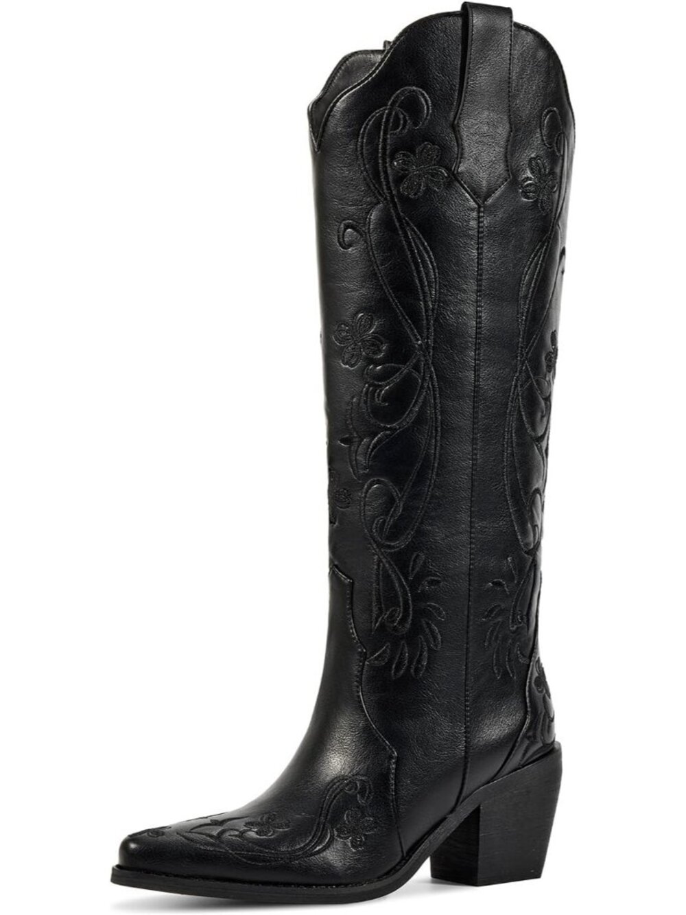 Women's Classic Black Comfortable Versatile Pull On Non-slip Western Boots